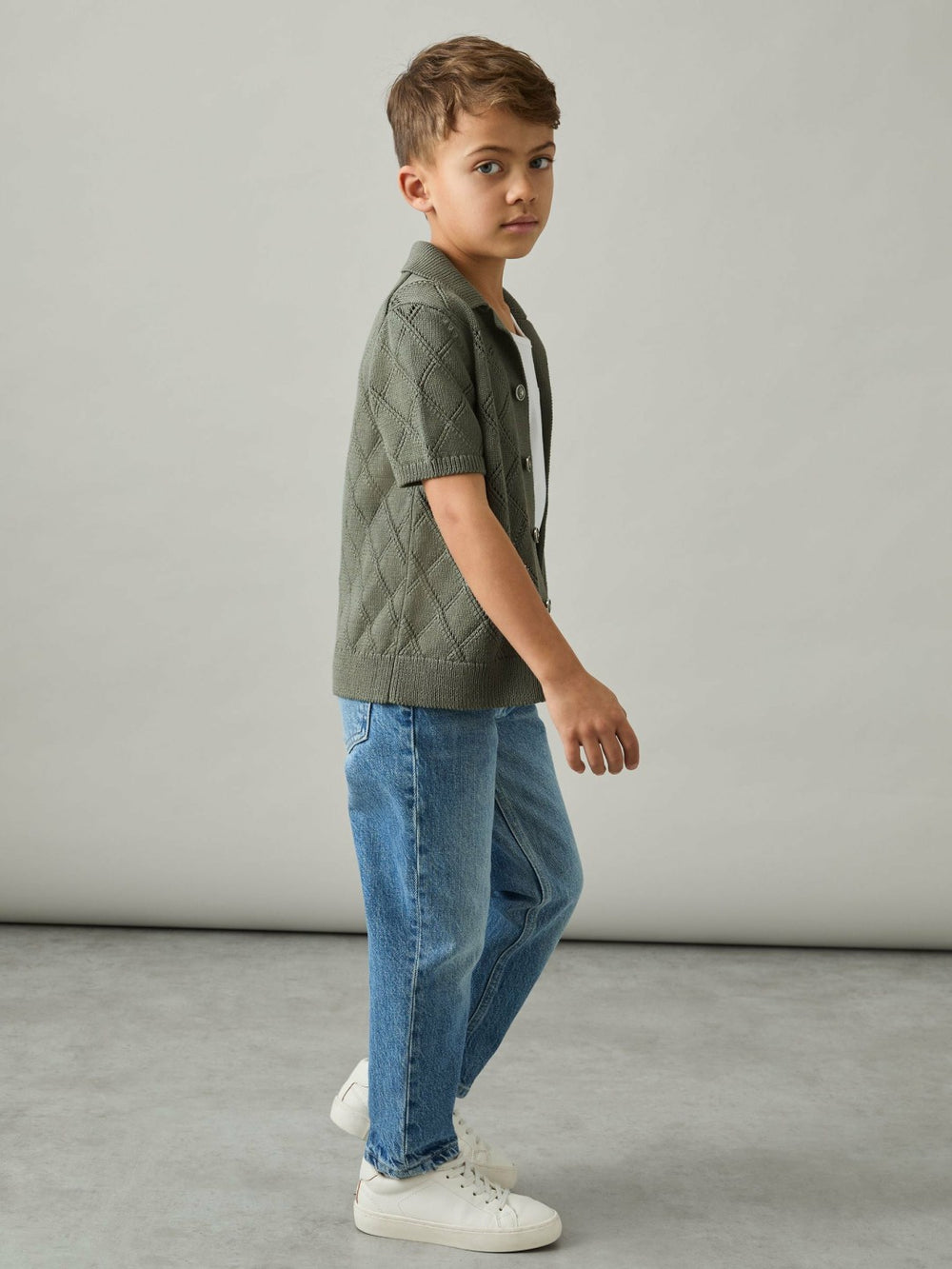 Children & Baby 3-9 yrs Cotton Blend Diamond Knit Shirt in Dark Sage