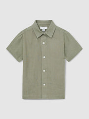 Children & Baby 3-9 yrs Short Sleeve Linen Shirt in Thyme Green