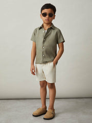 Children & Baby 3-9 yrs Short Sleeve Linen Shirt in Thyme Green