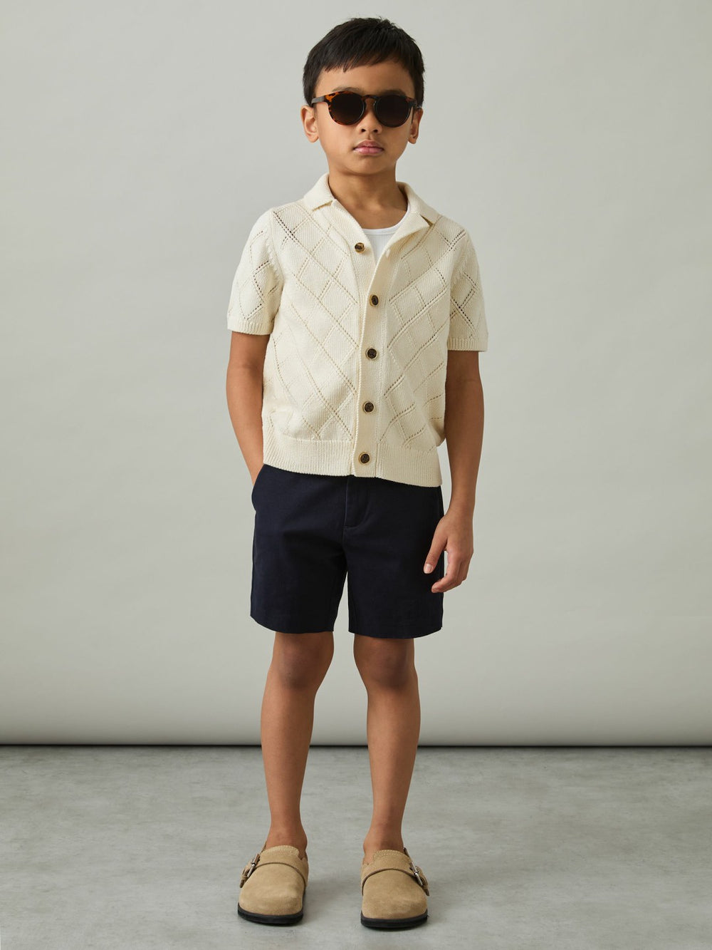 Children & Baby 9-13 yrs Cotton Blend Diamond Knit Shirt in Off White