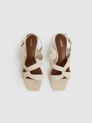 Women Leather Link-Strap Low-Heel Sandals in Off White