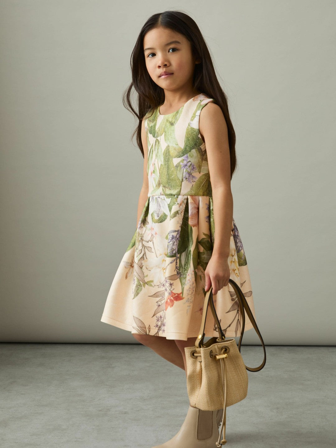 Children & Baby 4-9 yrs Floral Scuba Sleeveless Dress in Pink Print