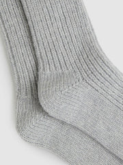 Women Rib-Knit Socks With Cashmere in Grey