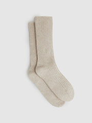 Women Rib-Knit Socks With Cashmere in Oatmeal