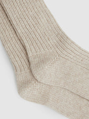Women Rib-Knit Socks With Cashmere in Oatmeal