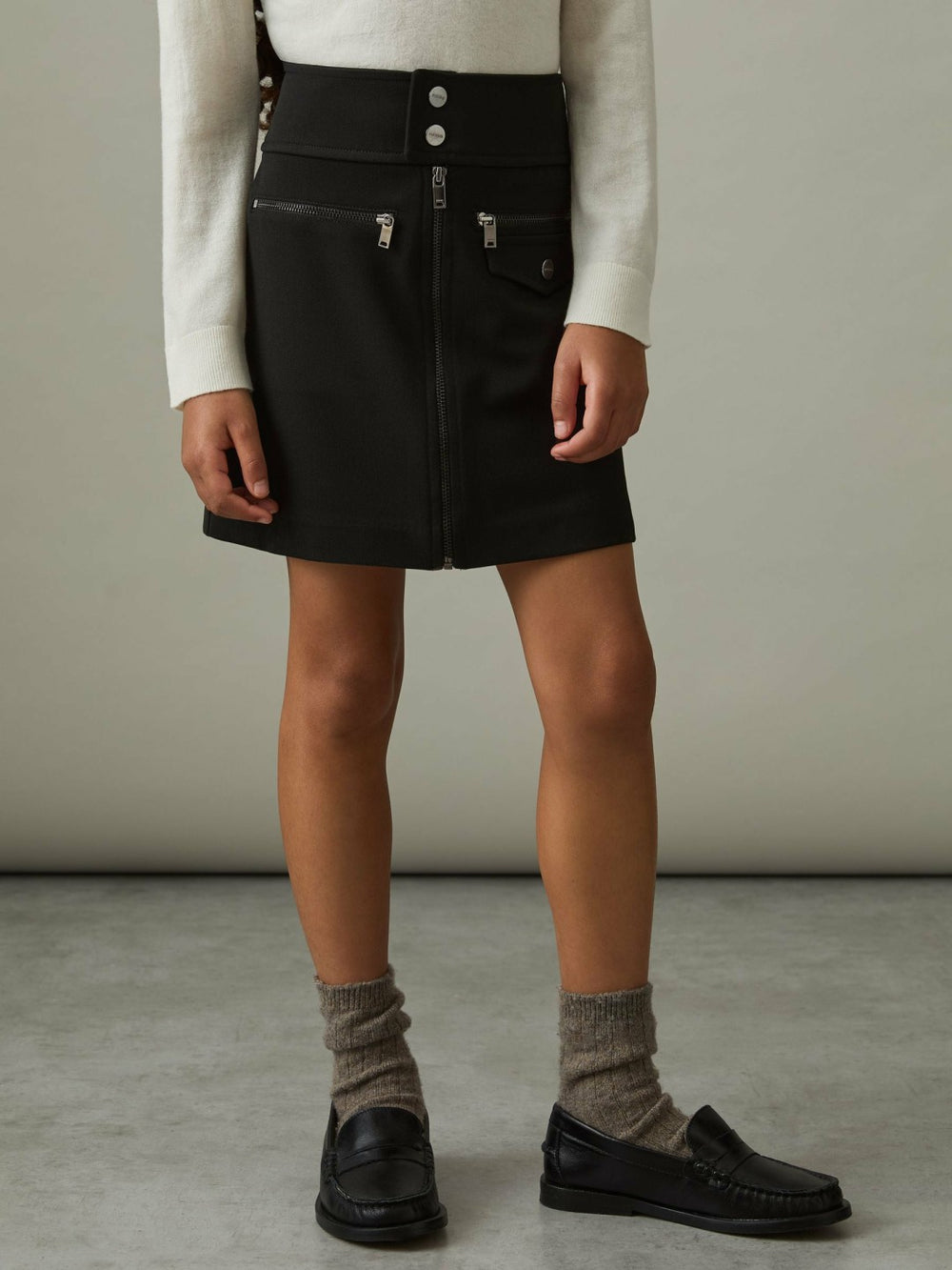 Children & Baby 9-13 yrs Piqué Zip-Detail Mini Skirt in Black