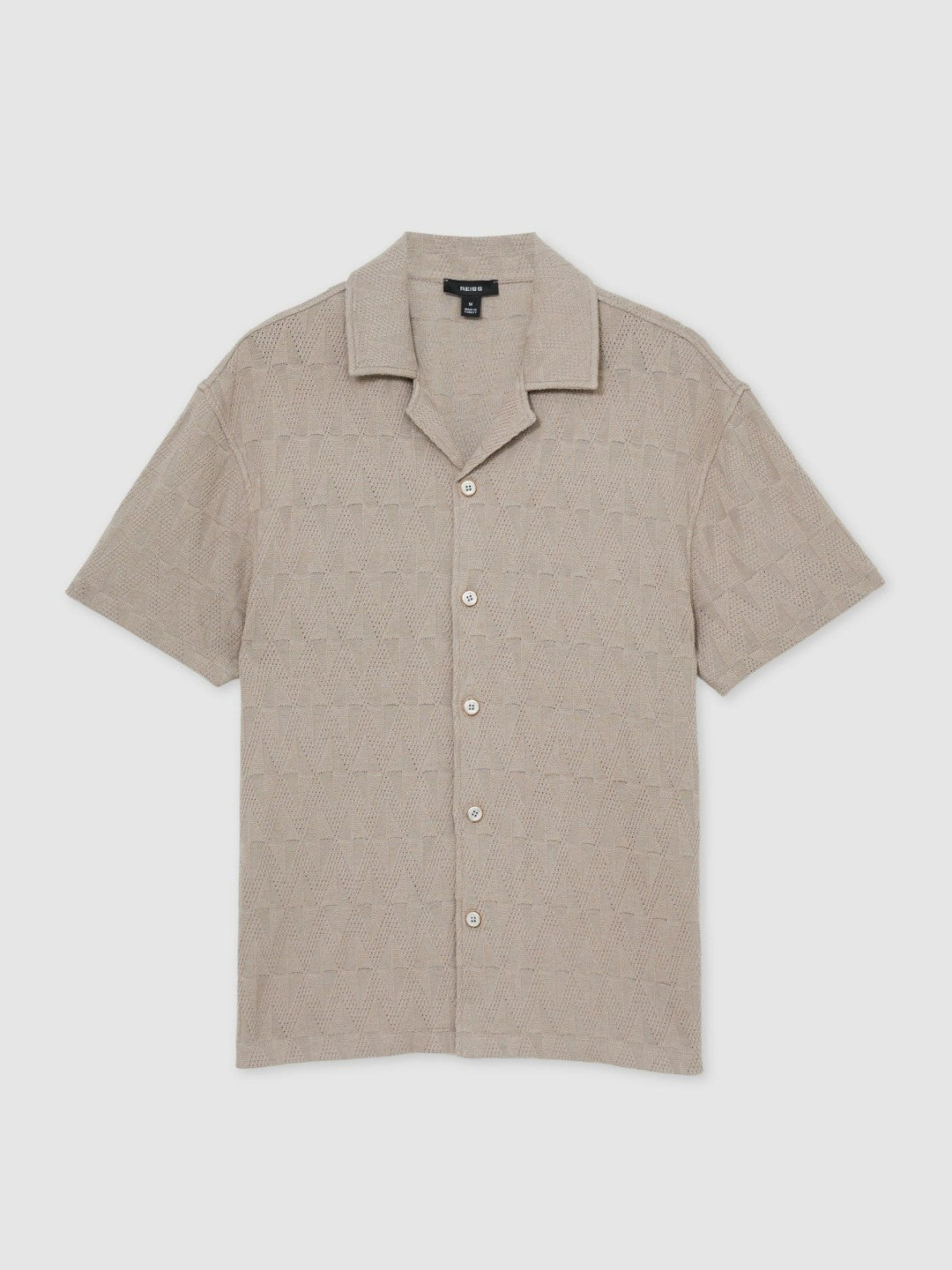 Men Cotton Textured Cuban-Collar Shirt in Mink Brown