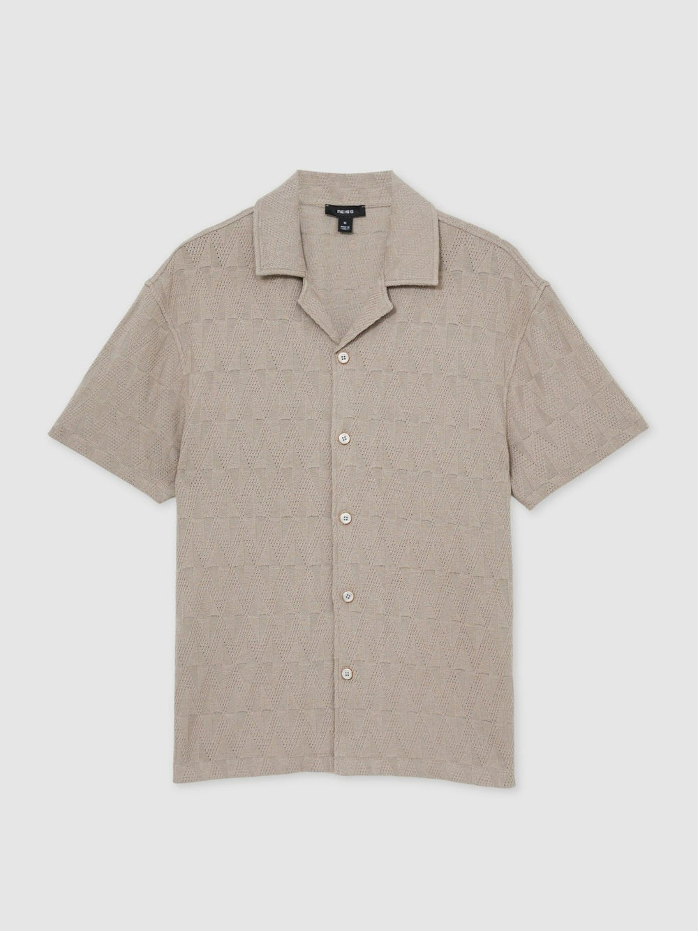 Men Cotton Textured Cuban-Collar Shirt in Mink Brown