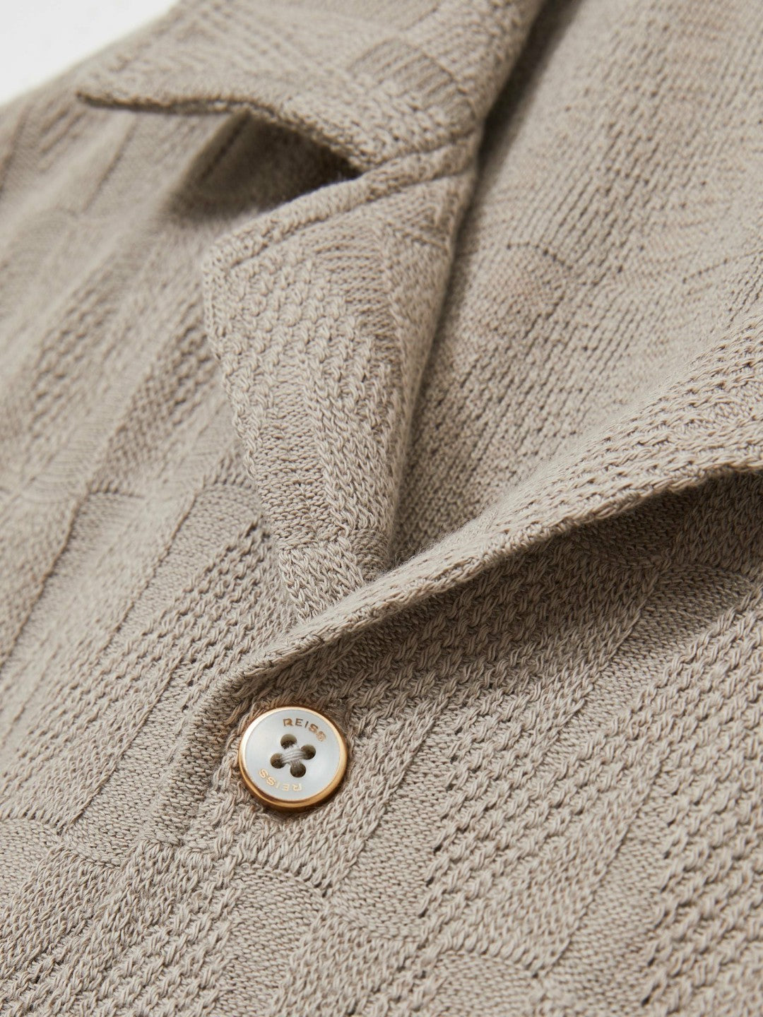 Men Cotton Textured Cuban-Collar Shirt in Mink Brown