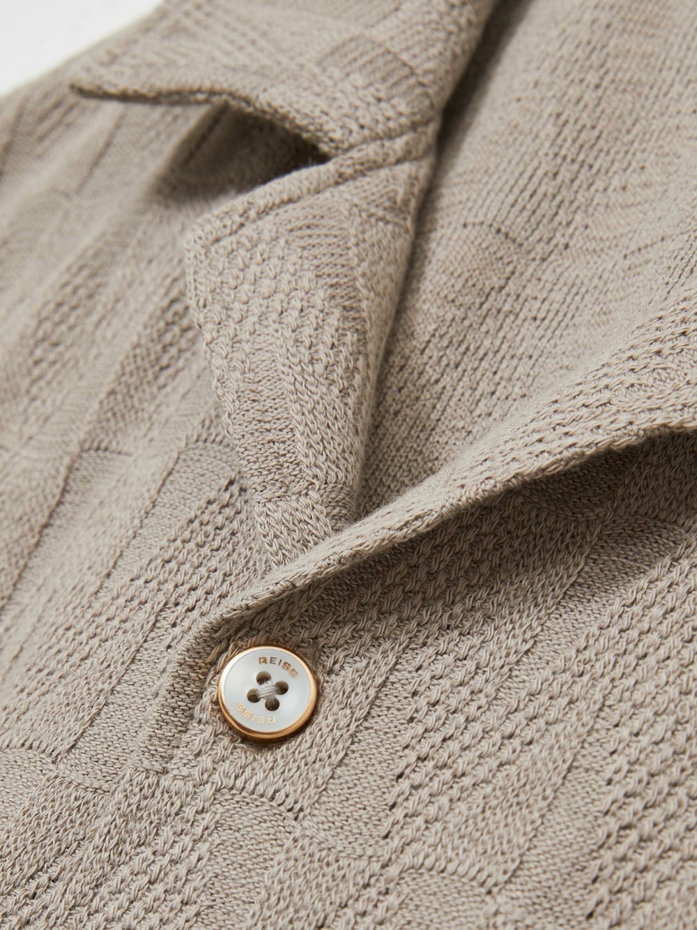 Men Cotton Textured Cuban-Collar Shirt in Mink Brown