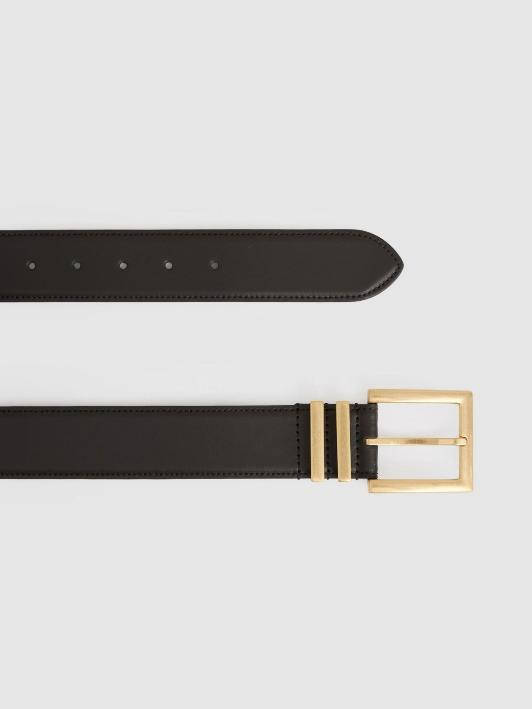 Women Leather Square Buckle Belt in Chocolate