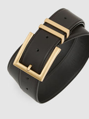Women Leather Square Buckle Belt in Chocolate