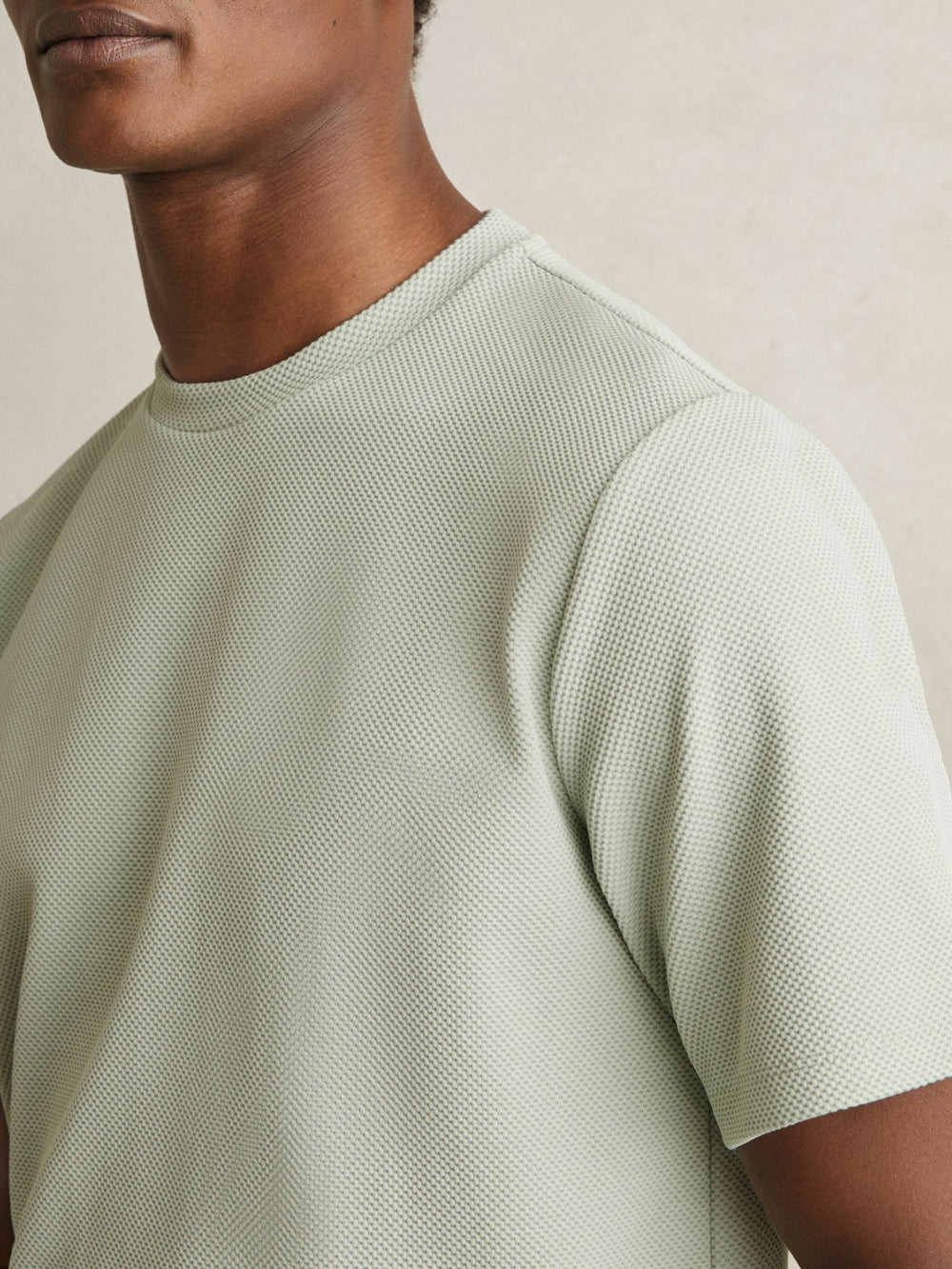 Men Textured Crew-Neck T-Shirt in Sage Green