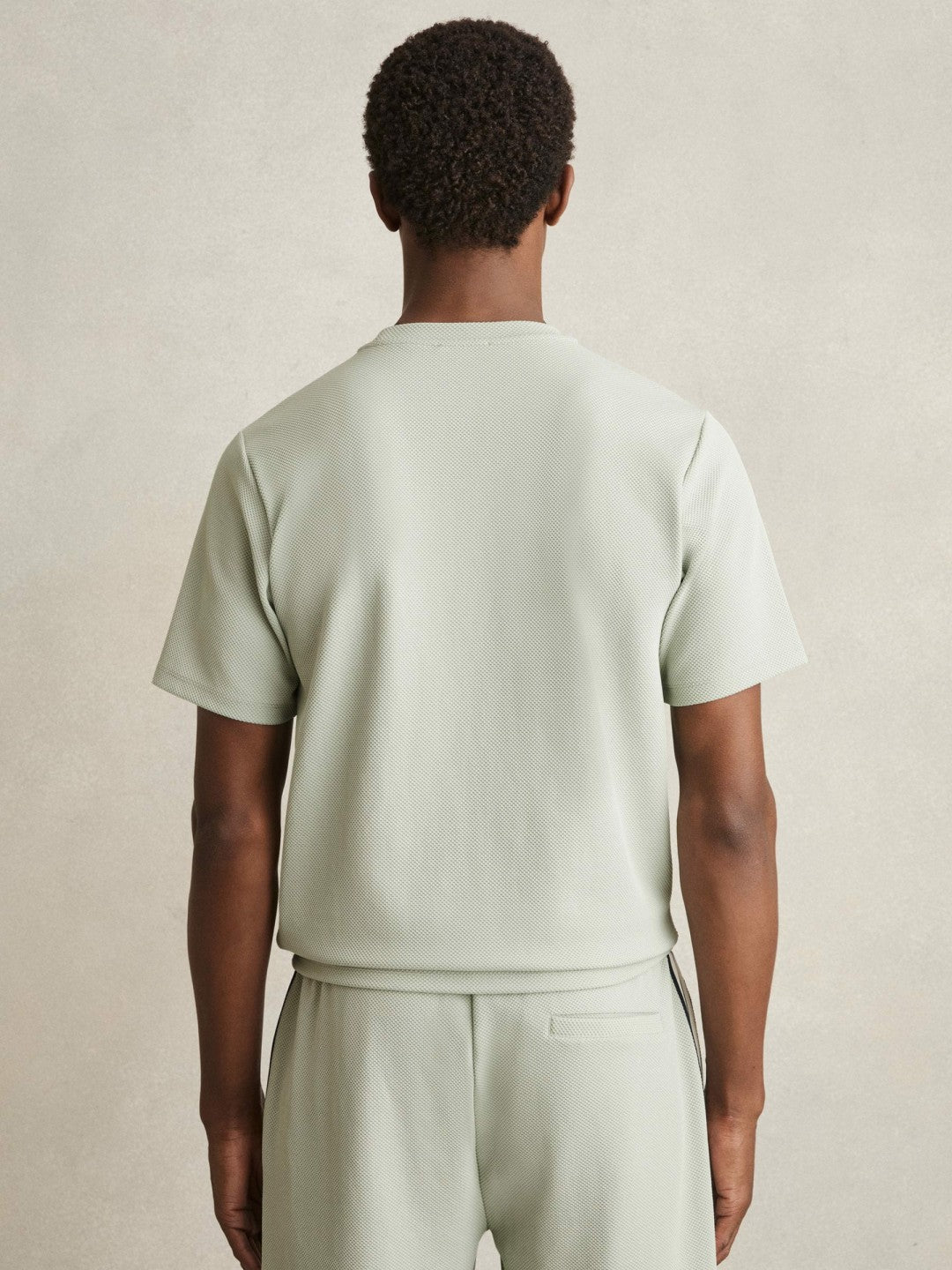 Men Textured Crew-Neck T-Shirt in Sage Green