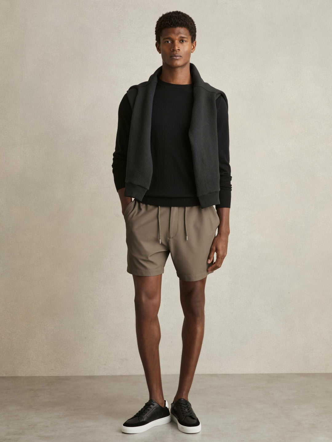 Men Textured Drawstring Shorts in Mocha Brown