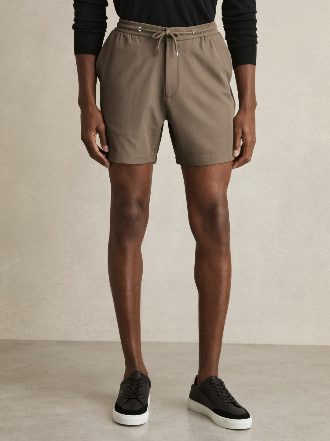 Men Textured Drawstring Shorts in Mocha Brown