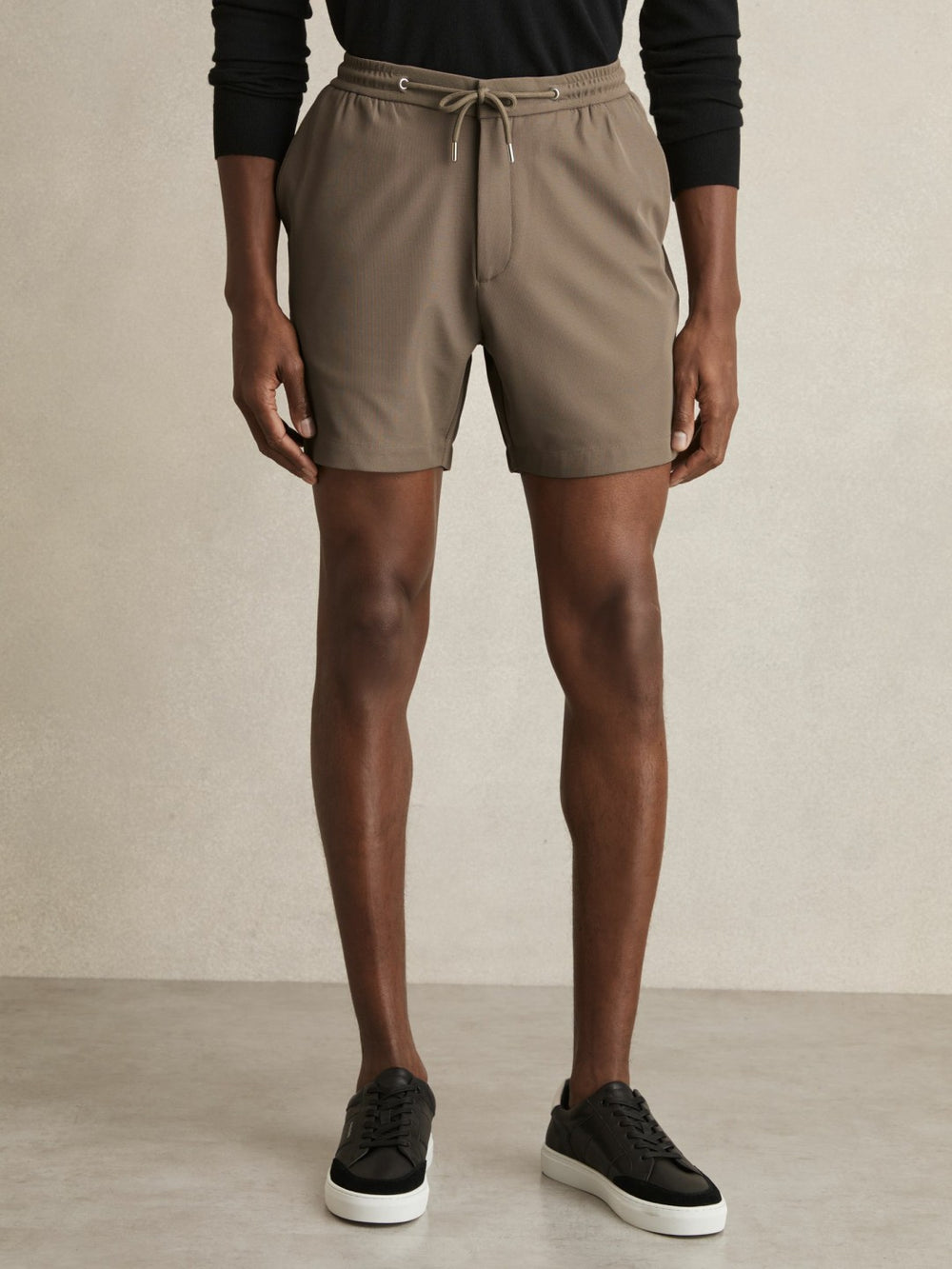 Men Textured Drawstring Shorts in Mocha Brown