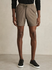 Men Textured Drawstring Shorts in Mocha Brown