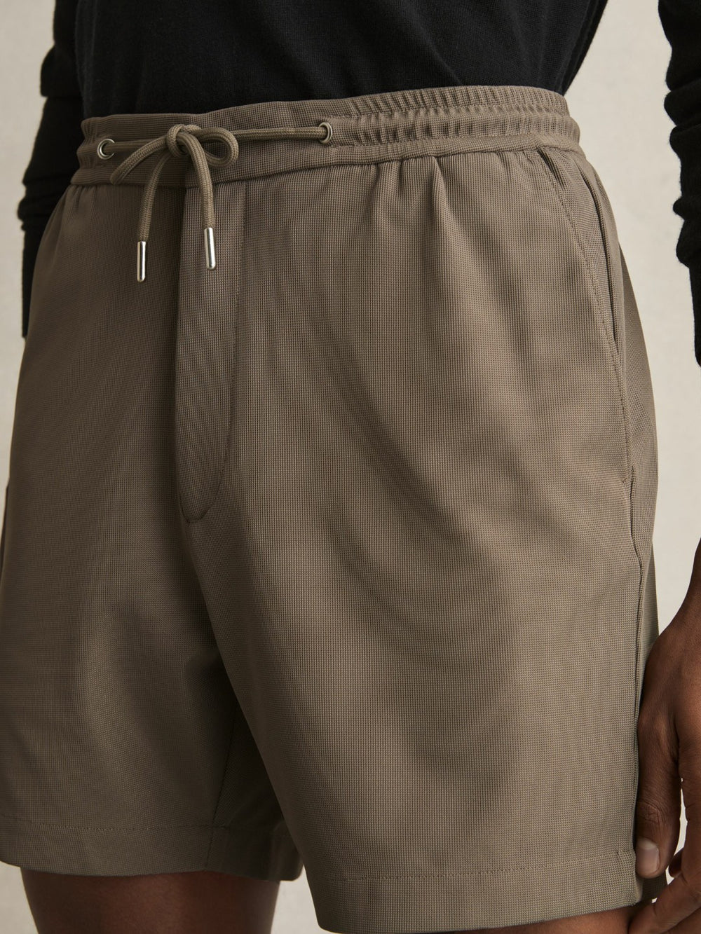 Men Textured Drawstring Shorts in Mocha Brown