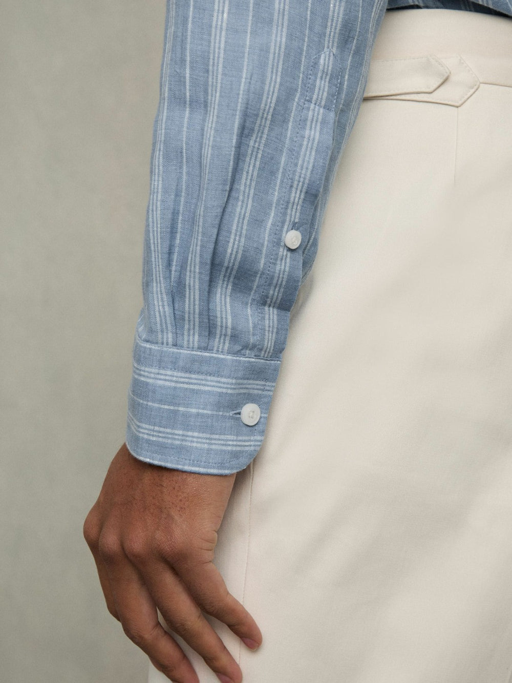Men Linen Striped Long Sleeve Shirt in Airforce Blue/White Bengal Stripe