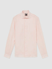 Men Linen Button-Through Shirt in Prep Pink