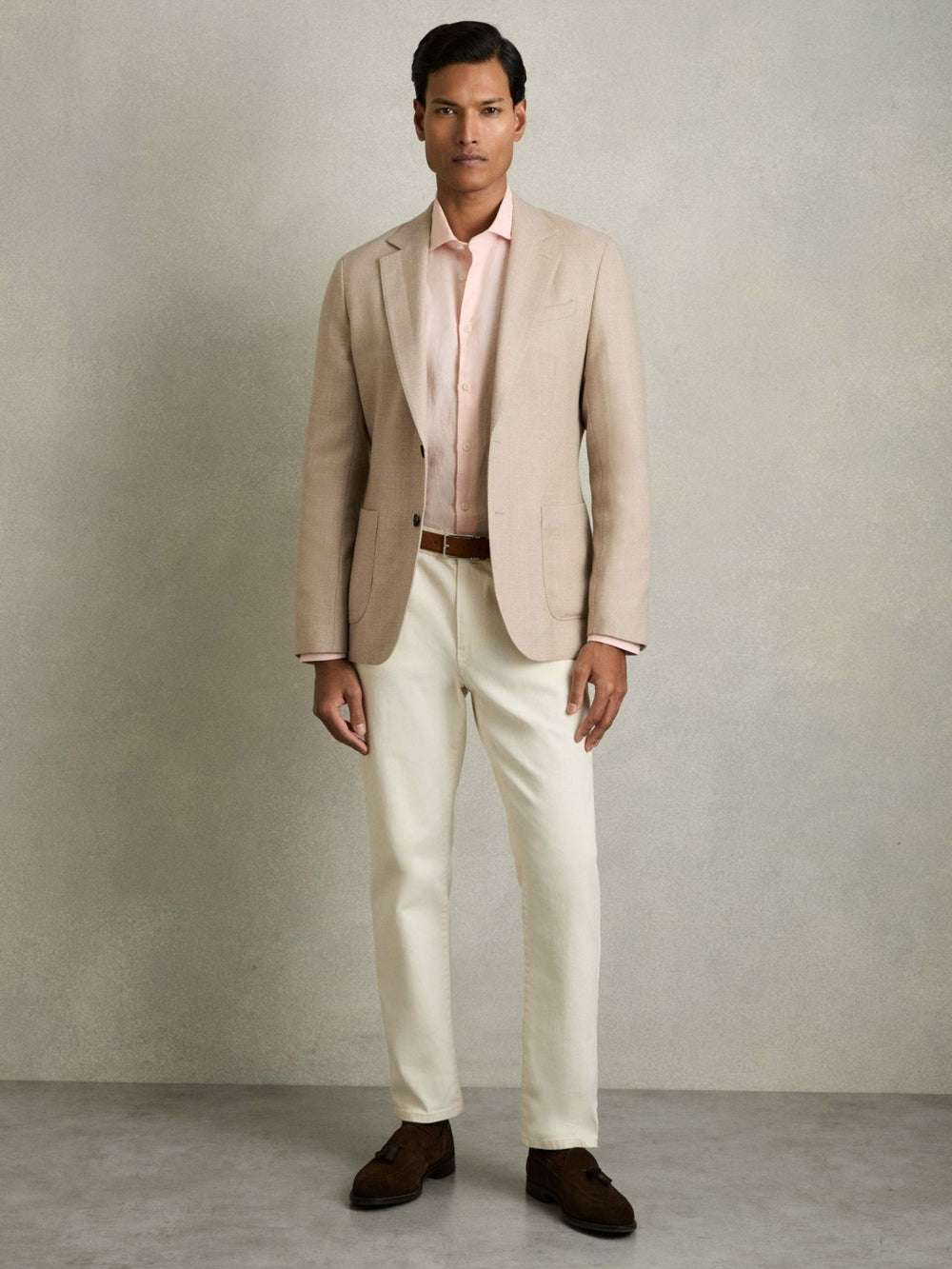 Men Linen Button-Through Shirt in Prep Pink