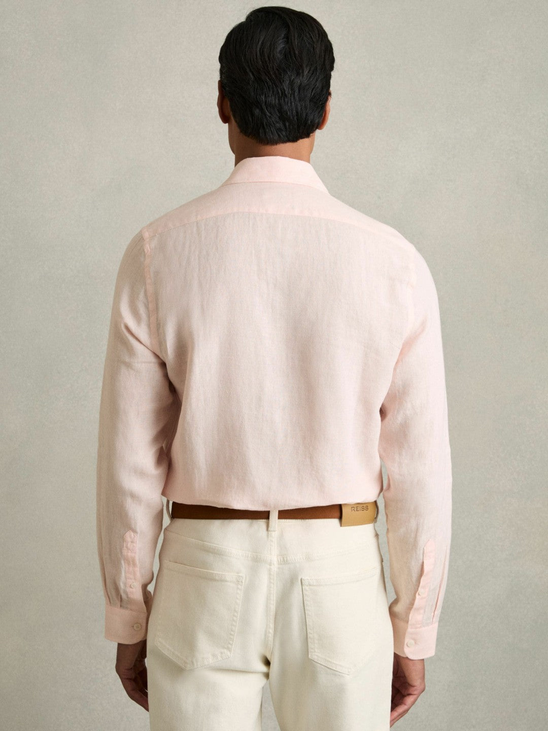 Men Linen Button-Through Shirt in Prep Pink