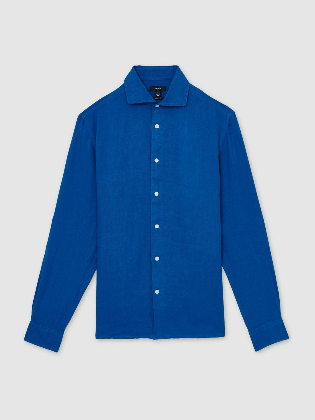 Men Linen Button-Through Shirt in Bright Blue