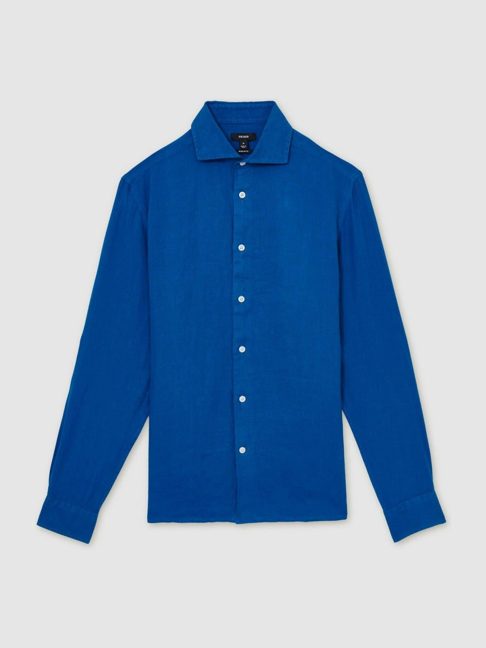 Men Linen Button-Through Shirt in Bright Blue
