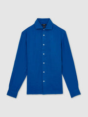 Men Linen Button-Through Shirt in Bright Blue