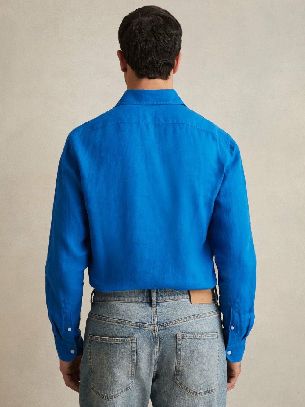 Men Linen Button-Through Shirt in Bright Blue