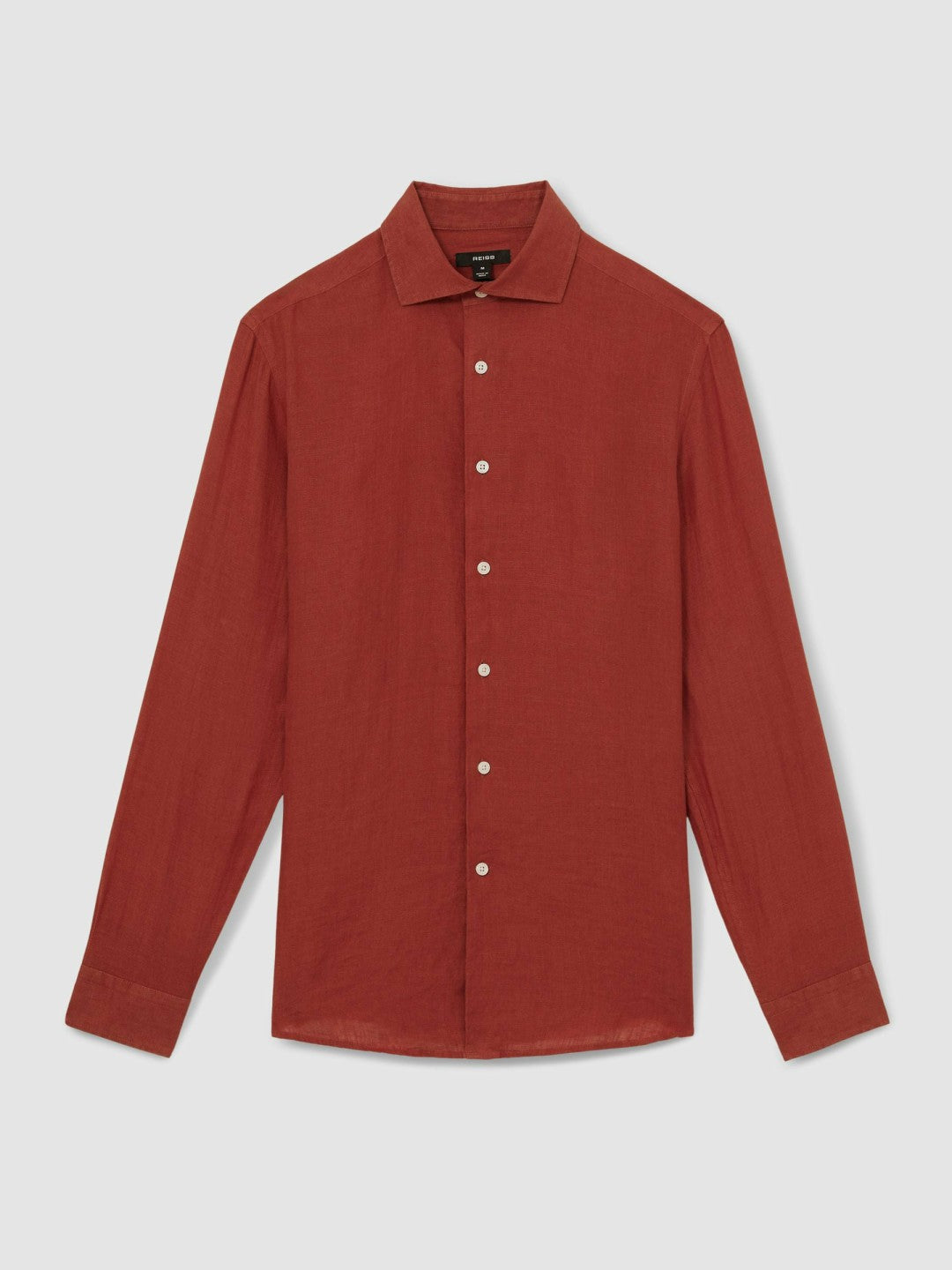Men Linen Button-Through Shirt in Paprika Red