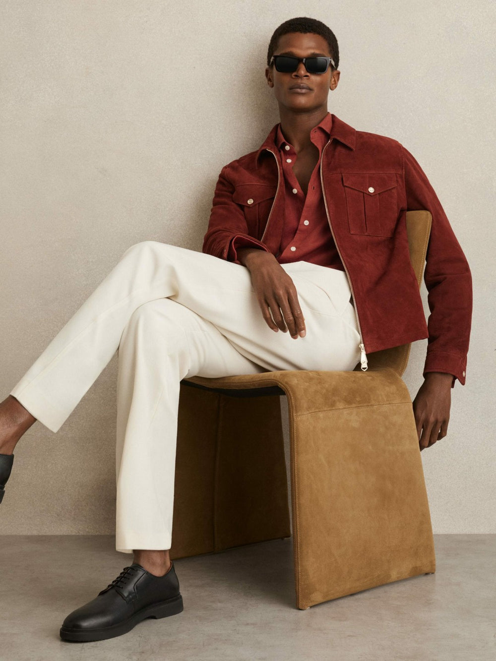 Men Linen Button-Through Shirt in Paprika Red