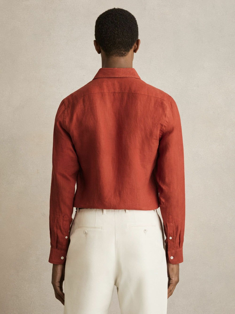 Men Linen Button-Through Shirt in Paprika Red