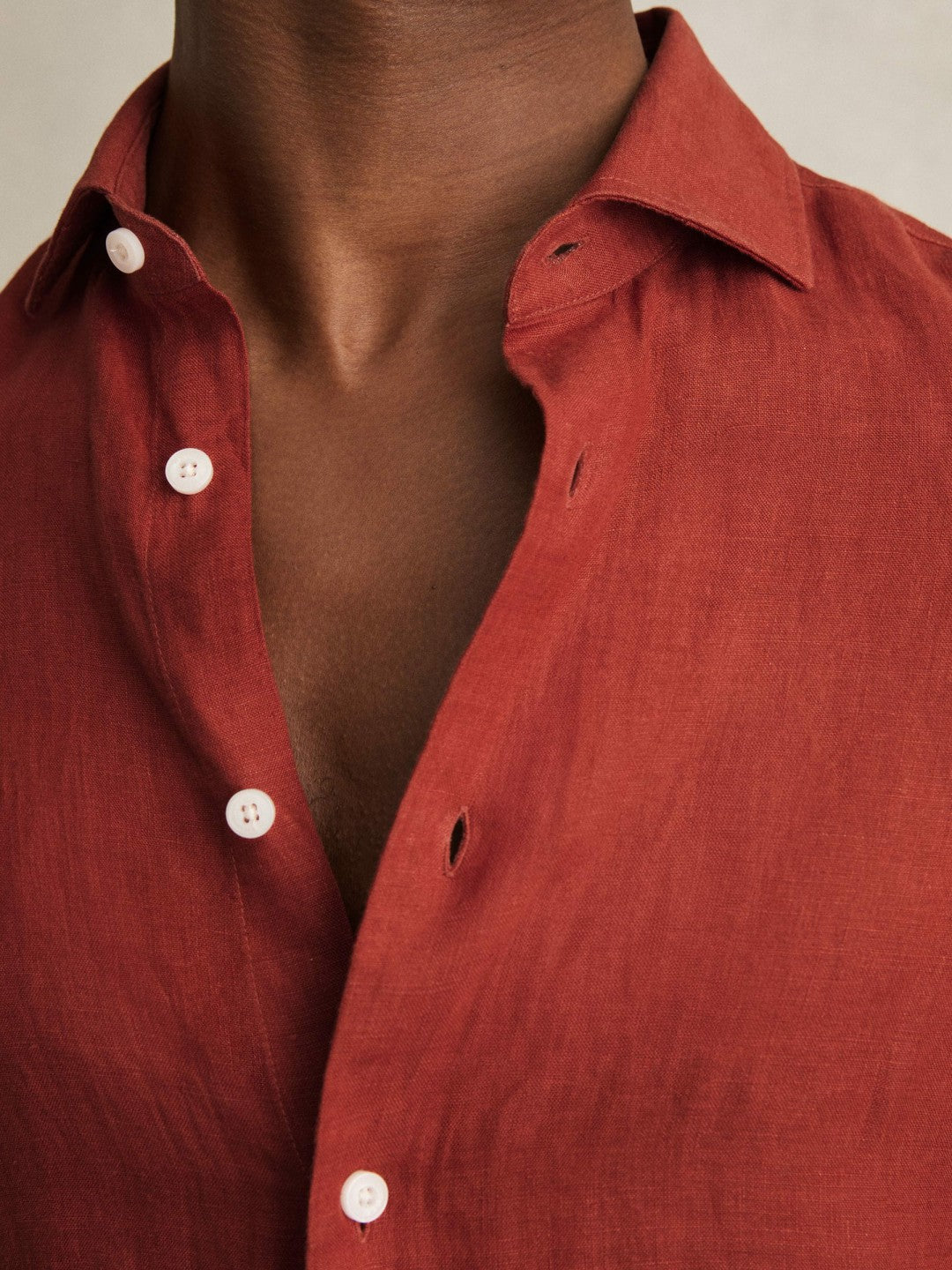 Men Linen Button-Through Shirt in Paprika Red