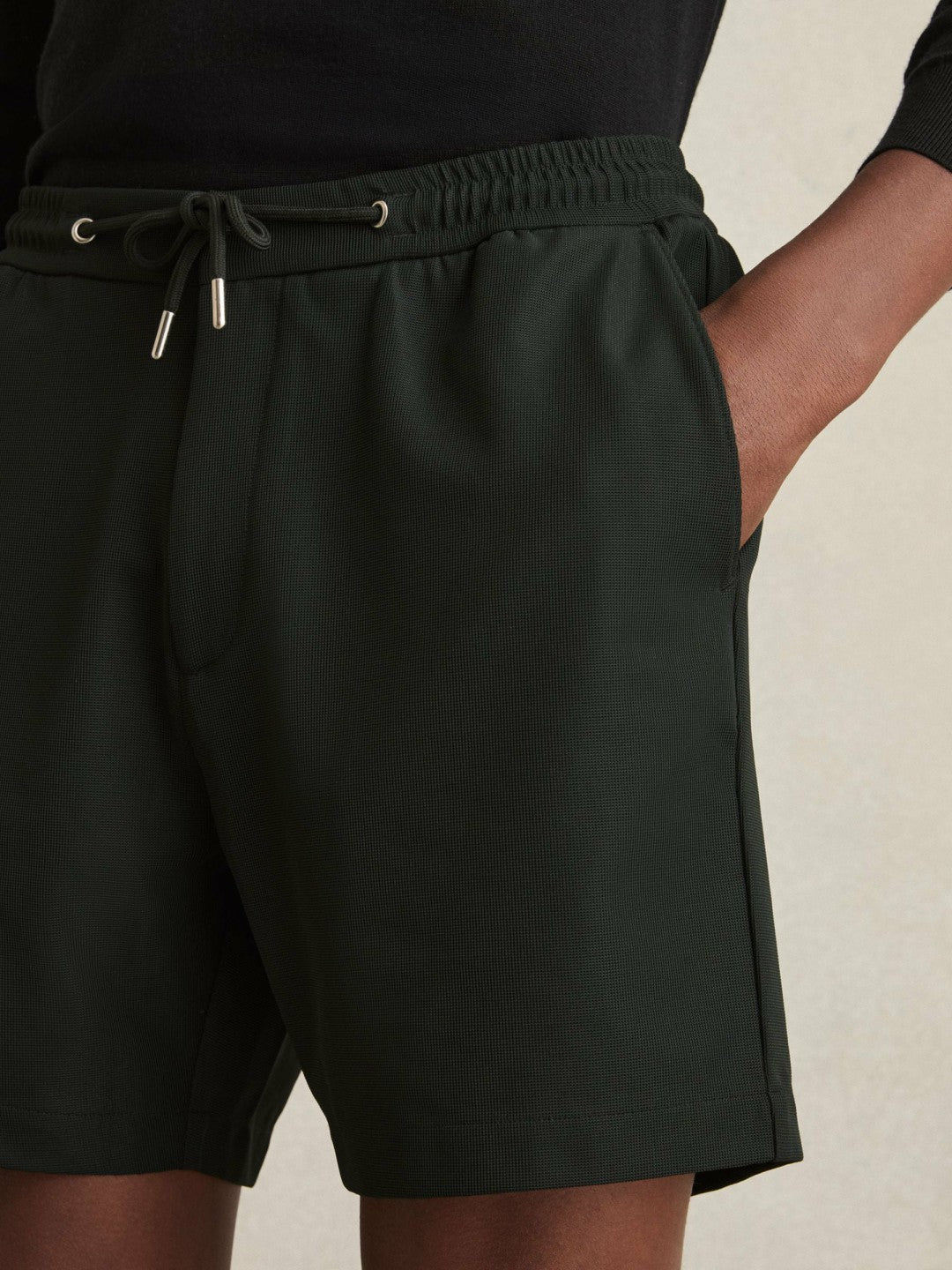 Men Textured Drawstring Shorts in Dark Green