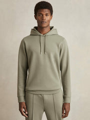 Men Interlock Jersey Drawstring Hoodie in Sage