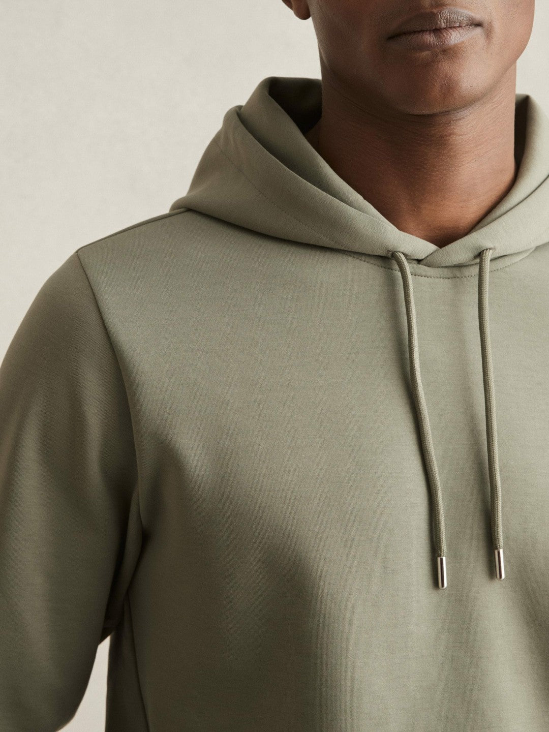 Men Interlock Jersey Drawstring Hoodie in Sage