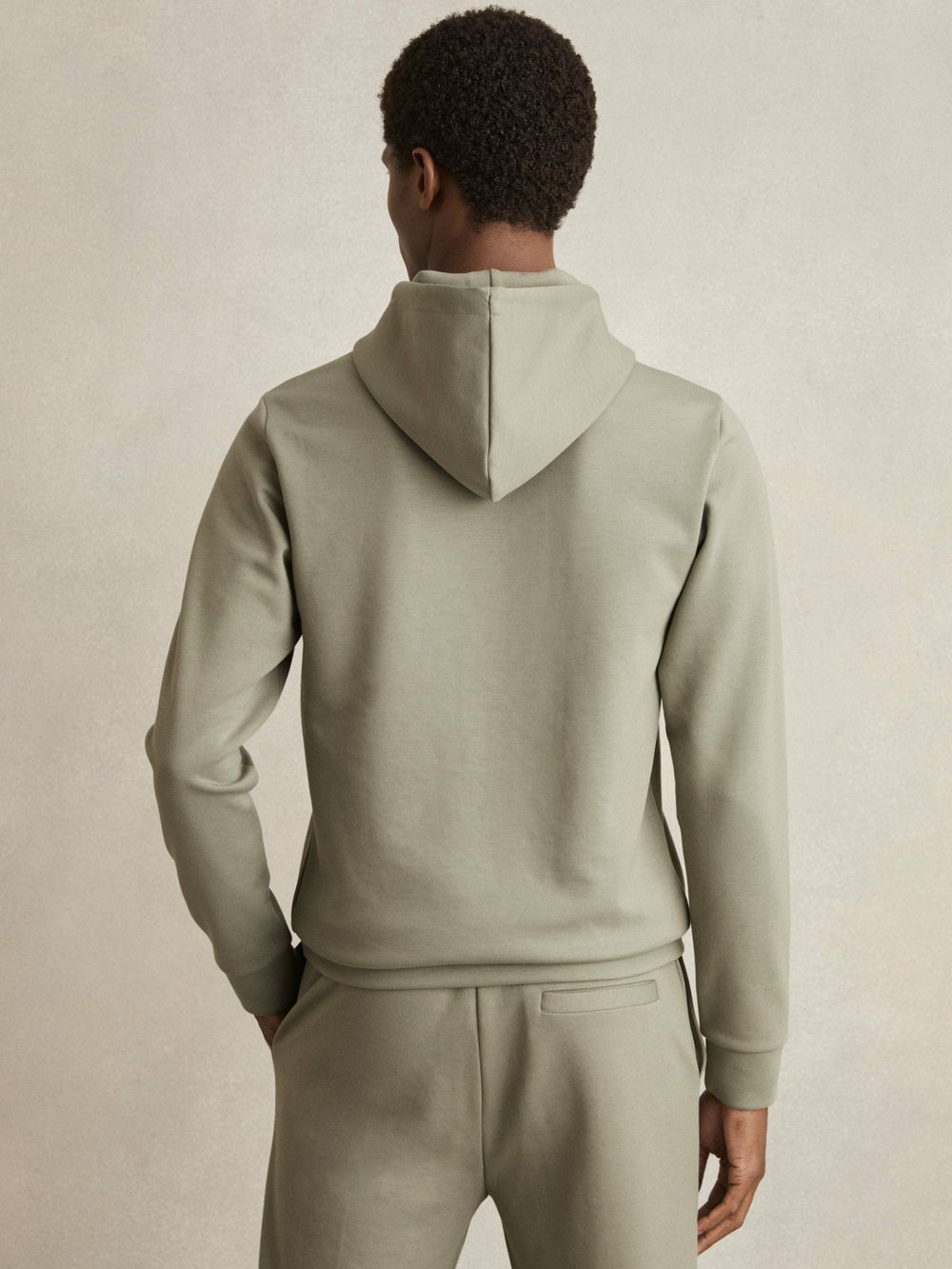 Men Interlock Jersey Drawstring Hoodie in Sage