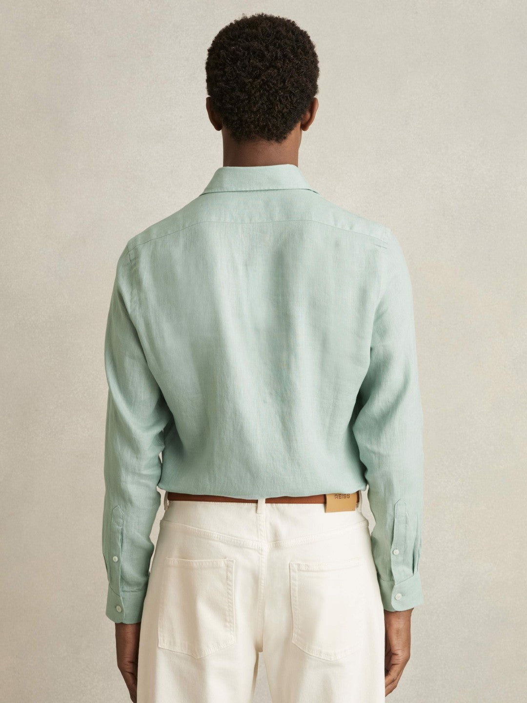 Men Linen Button-Through Shirt in Ocean Green