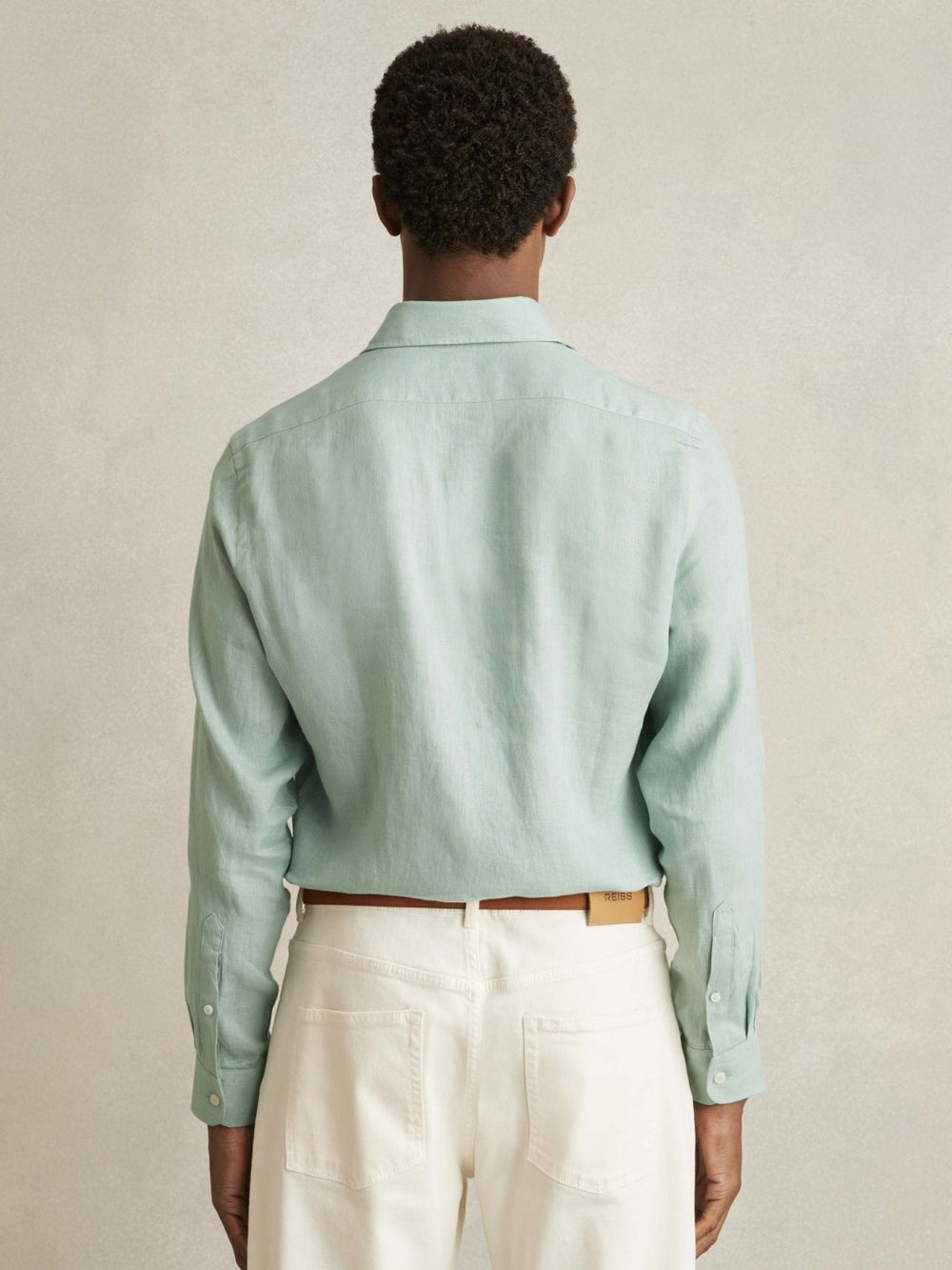 Men Linen Button-Through Shirt in Ocean Green