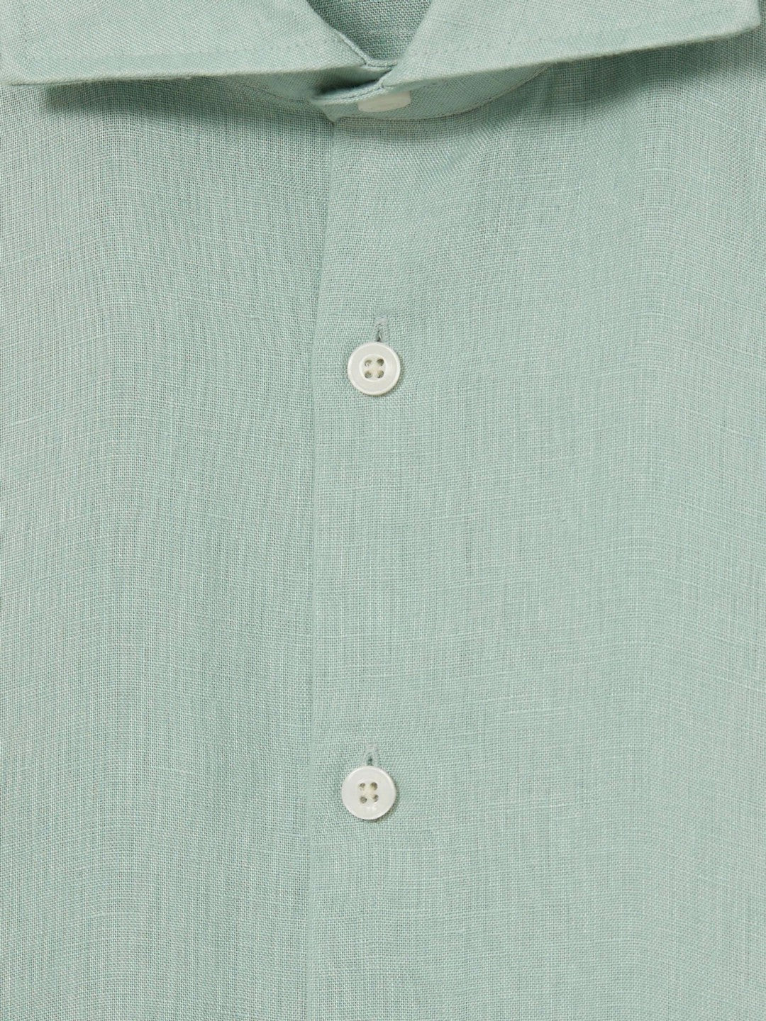 Men Linen Button-Through Shirt in Ocean Green