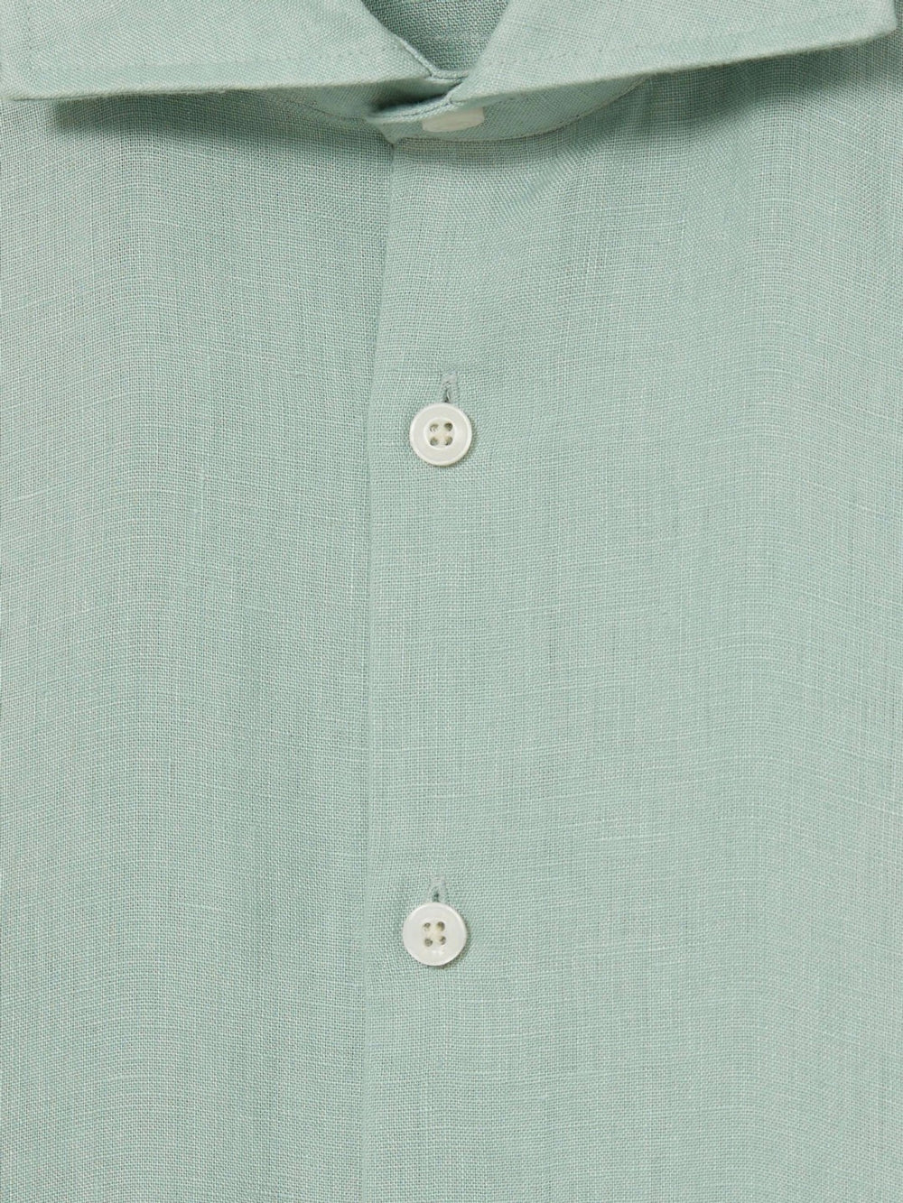 Men Linen Button-Through Shirt in Ocean Green