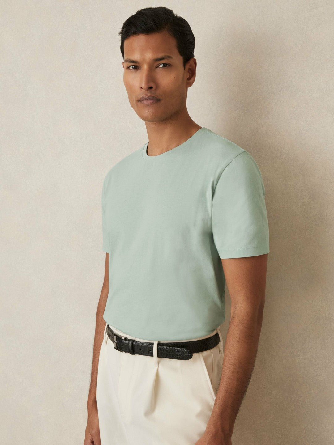 Men Cotton Crew Neck T-Shirt in Mint Green