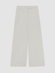 Women Petite Linen-Blend Wide-Leg Trousers in White