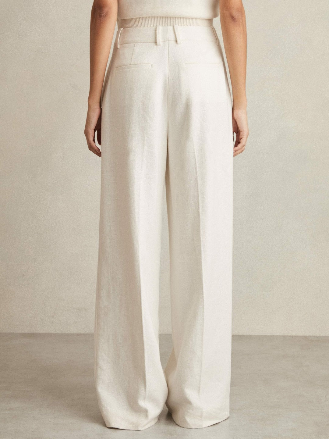 Women Petite Linen-Blend Wide-Leg Trousers in White