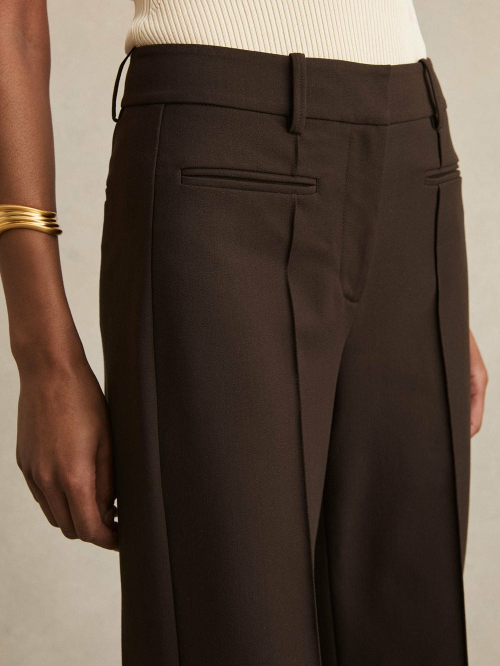 Women High Rise Flared Trousers in Chocolate Brown