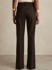 Women High Rise Flared Trousers in Chocolate Brown
