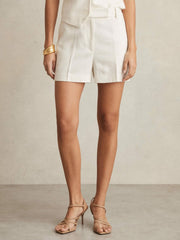 Women Linen-Blend Tailored Shorts in White
