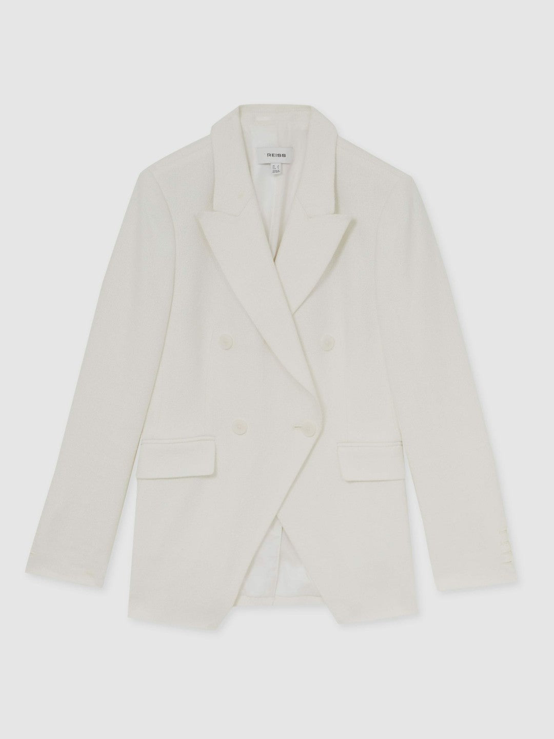 Women Linen-Blend Double-Breasted Suit Jacket in White